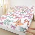 thumbnail image 3 of Homewish Lovely Bow Ribbon Queen Sheet Sets,Cute Cartoon Bowknot Flat Sheet,Rainbow Bowtie Queen Fitted Sheet For Girl Teens,Ultra Soft Home Decor,4pcs, 3 of 7