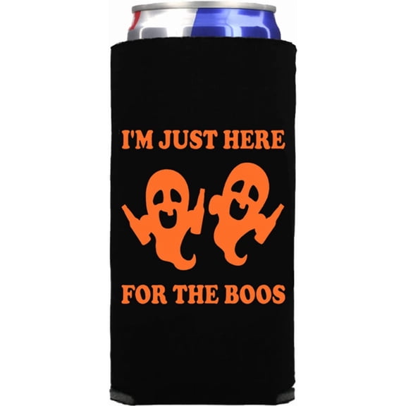 Funny Halloween Slim Coolie - I'm Just Here For The Boos - Halloween Party Gift for Spiked Seltzer (1 Black)