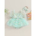 thumbnail image 3 of Musuos Baby Girl 2Pcs Summer Outfits 3 6 12 18M Short Puff Sleeve Daisy Print Romper Tulle Dress with Headband Set, 3 of 10