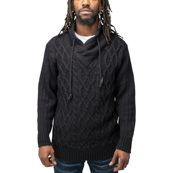 X RAY JEANS Mens Cable Knit Cowl Neck Sweater, Black, L
