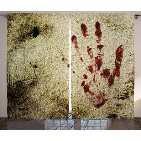 - Horror House Decor Curtains 2 Panels Set, Grunge Dirty Wall with Bloody Hand Print Murky Palm Trace Victim Violence, Window Drapes for Living Room Bedroom, 108W X 84L Inches, Red Beige, by Ambesonne