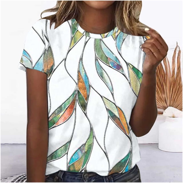 Fiudx Ropa de Mujer Camiseta Estampada Informal y de Moda para Mujer con Cuello Redondo y Top de Manga Corta
