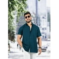 thumbnail image 3 of LA LEELA Men's Hawaiian Shirt Solid Casual Short Sleeve Button Down Beach Shirts for Men XXL Navy, Plain, 3 of 5