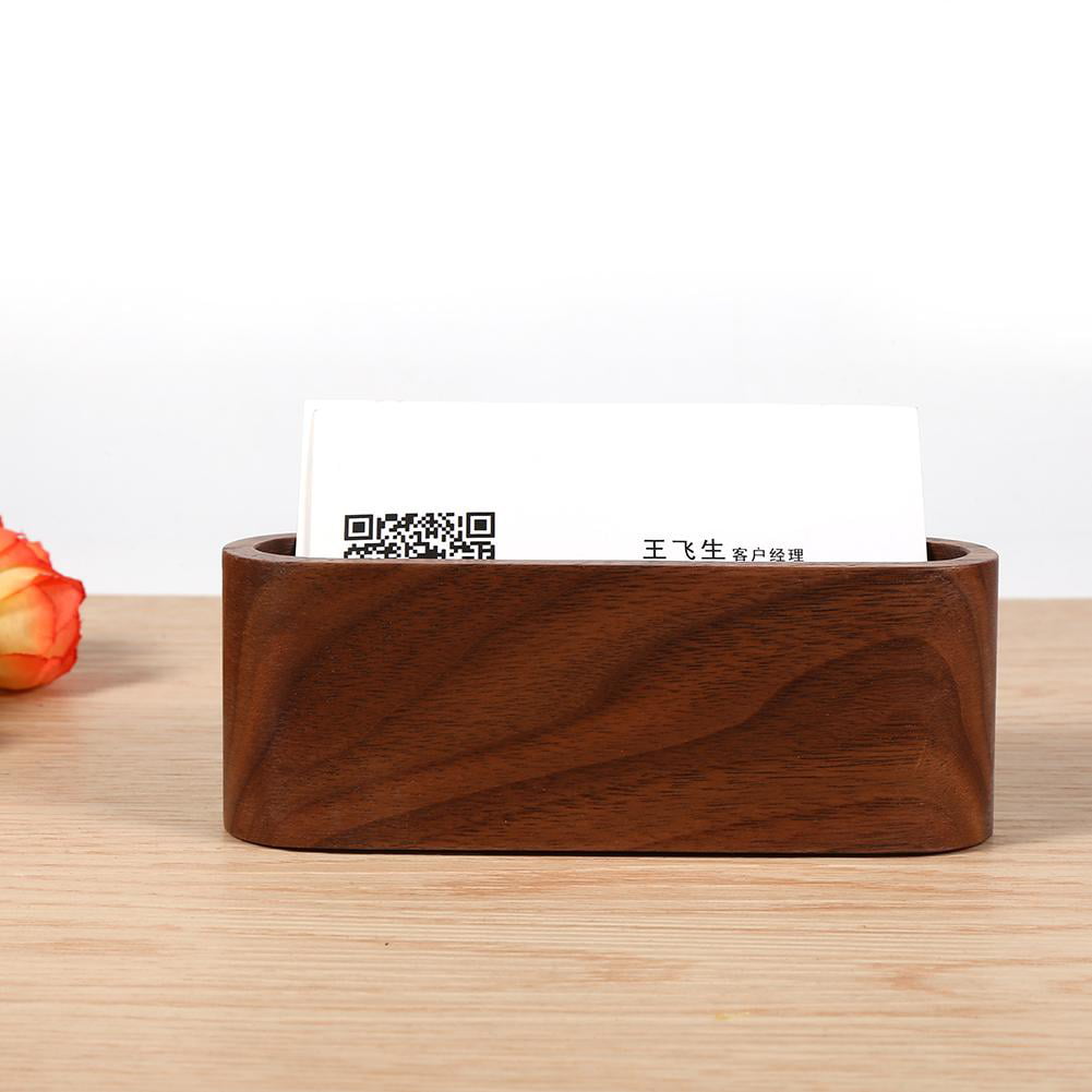 Black walnut brown Ladieshow 1Pc Creative Wooden Business Card Holder Case Storage Box Organizer Office Desktop Ornaments