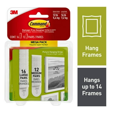 Command Medium and Large Picture Hangers, White, 12 Medium Pairs and 16 Large Pairs
