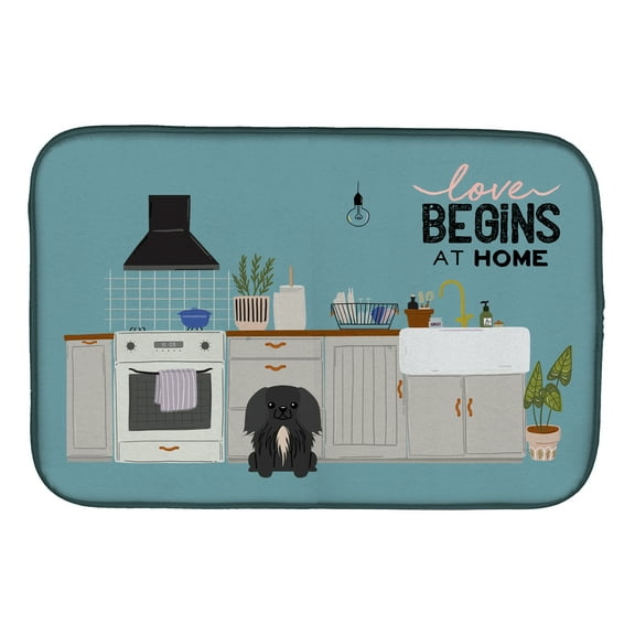Black Pekingese Kitchen Scene Dish Drying Mat