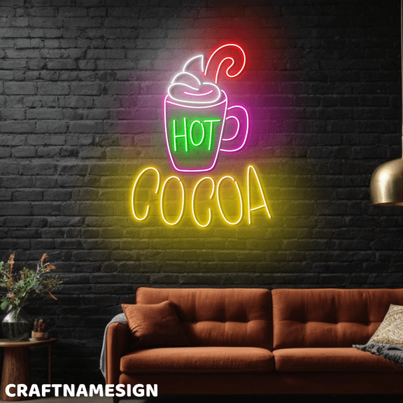Craftnamesign Hot Cocoa Neon Light, LED Sign For Coffee Store Wall Decor