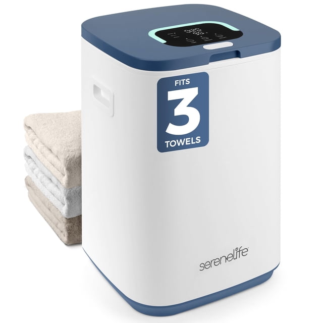 Calentador de toallas SereneLife Square para baño, 3 toallas grandes, color azul
