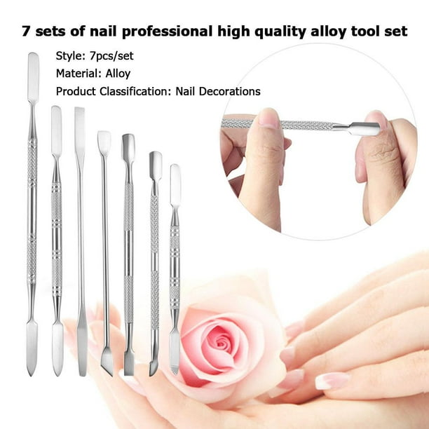 Kit De Empujador De Cutículas De Uñas 7 unids/set empujador de cutículas Stick Nail Beauty aleación cuidado de uñas Kit de herramientas herramienta de pedicura Ndcxsfigh Cuidado Belleza
