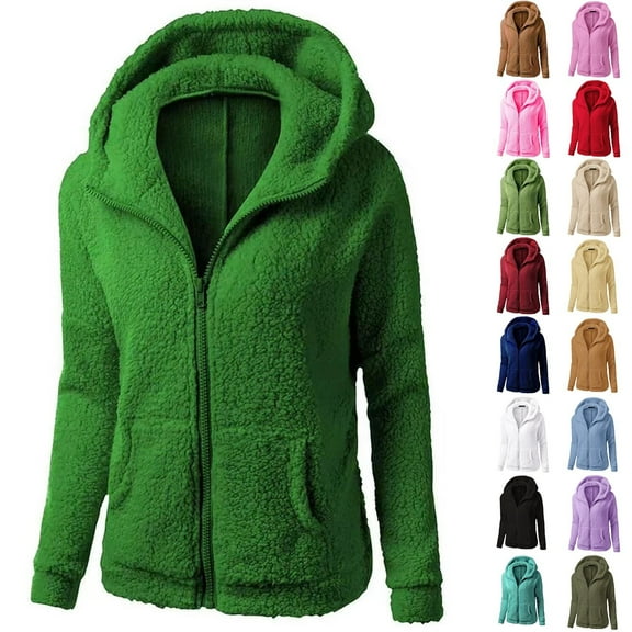 Womens Hooded Sweater Coat Winter Warm Zip Front Comfortable Long Outerwear