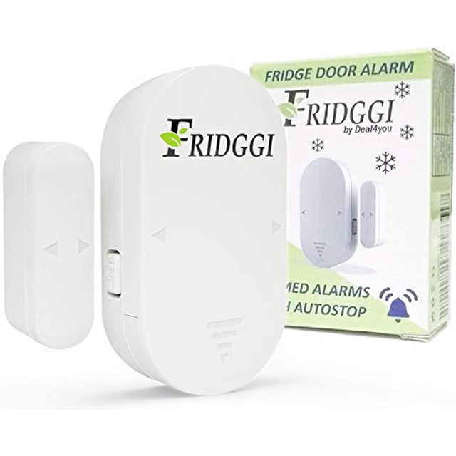 FRIDGGI - Fridge Door Alert when Left Open, Small Freezer Door Alarm with Delay, 60sec, 120sec, 180sec Reminders (White)