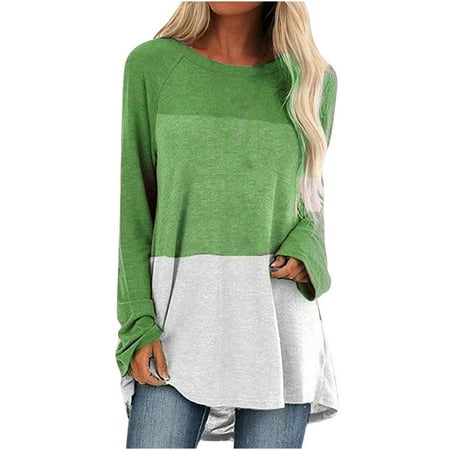 

Women s Casual Creawneck Shirt Top Block Color Printing Loose Casual Long Sleeve T-shirt Blouse Tops Plus Size Loose Fit Fall Sweatshirt Pullover