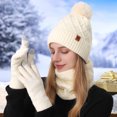 thumbnail image 4 of Rdhnmea Women Winter Beanie Hat Scarf Gloves Set, 3 Pcs Fleece Knitted Pompom Hat Thick Warm Neck Scarf and Gloves Winter Gift Accessories, 4 of 9