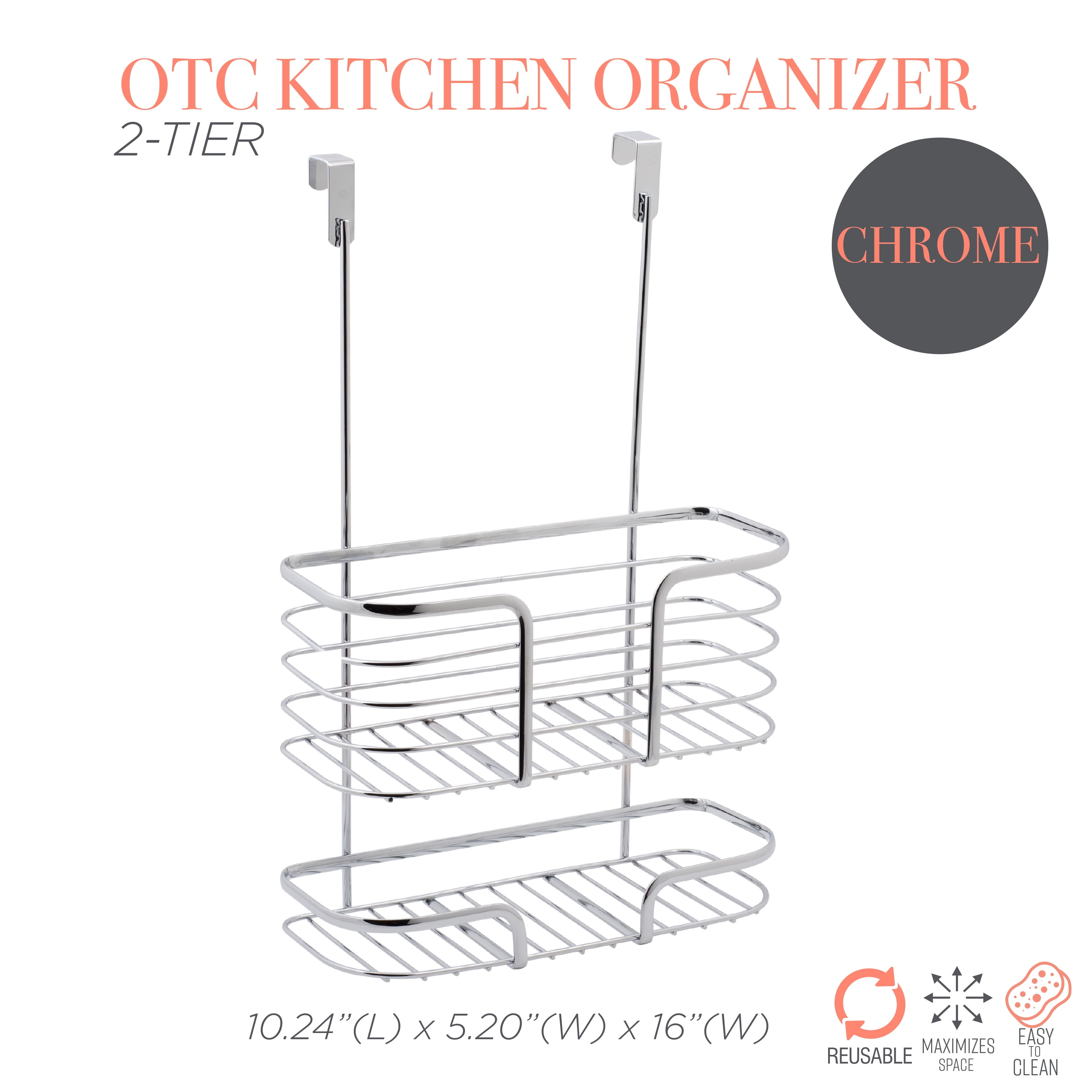 Kitchen Details 2-Tier 10.24" x 5.2" over the Cabinet Organizer, Metal Chrome