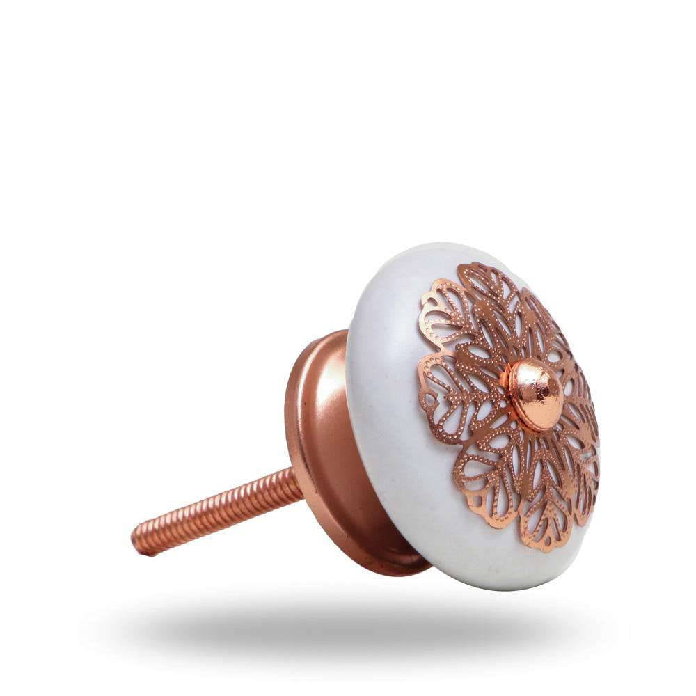 Set of Six Copper Filigree Ceramic  Cabinet Knobs by Trinca-Ferro