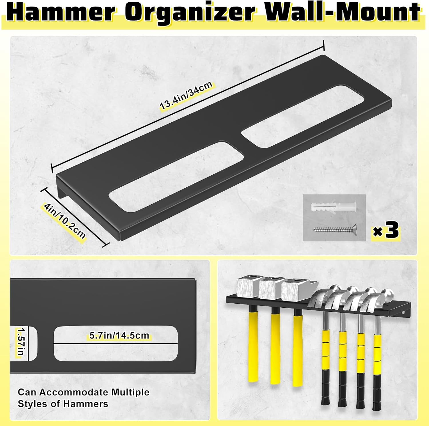 Wall Mount Tool Organizer Rack, 4 Pcs Metal Storage Board for Workshop, Garage, Workbench - Screwdriver, Pliers, Hammer Holder