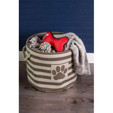 18  Vibrant Brown Striped Large Round Polyester Pet Bin Paw Organizer