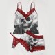 thumbnail image 2 of Sujetador de lencería de encaje exquisito para mujer + Short + Briefs Set Skull Print Sleepwear Fridja nalpqowj42756, 2 of 3