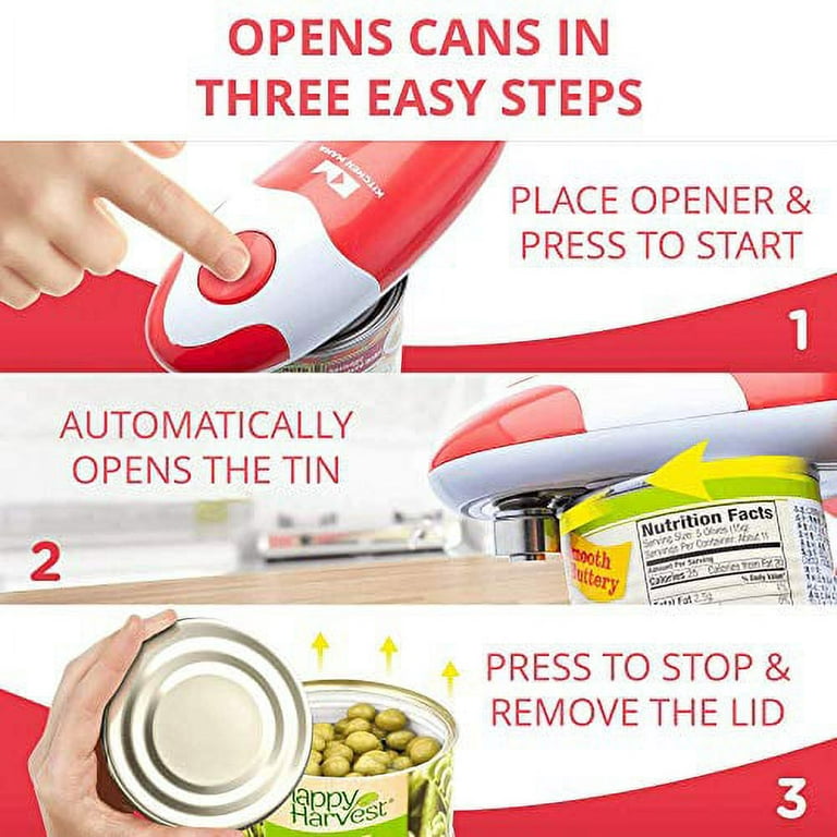 Kitchen Mama Mini Electric Can Opener: Open Your Cans with A Simple Push of Button - Smooth Edge Food Safe and Battery Operated Cute Opener(blue)