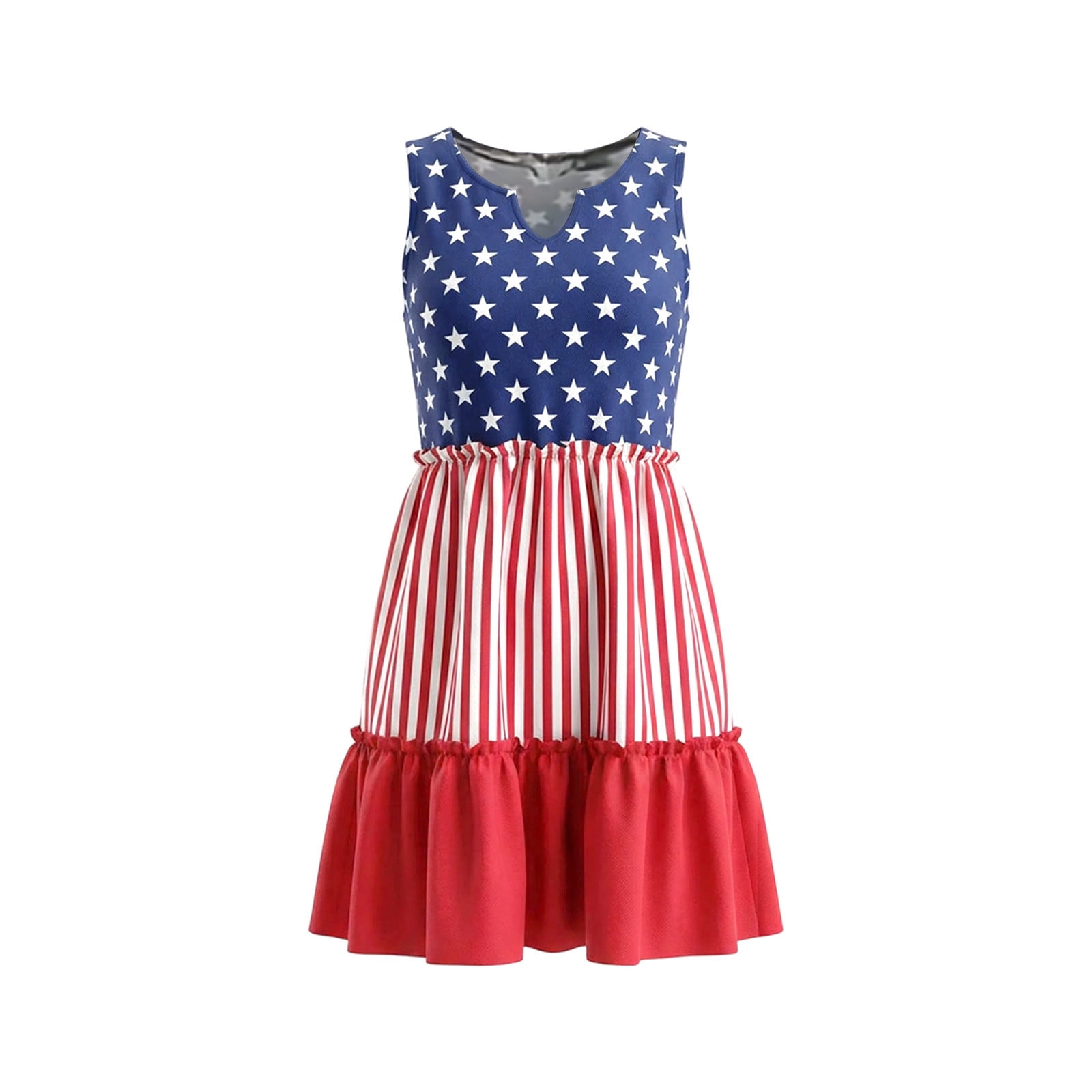 Tisuna Red Fourth Of July Dress For Women Star And Stripes Print Sleeveless V Neck Dresses Ladies Stylish Fit 250 Years Anniversary USA Dress Size L