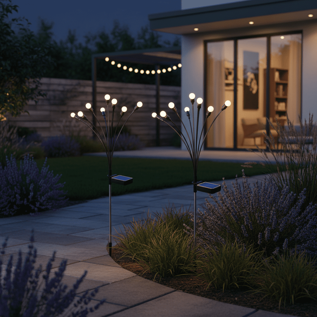 Solar Lights Outdoor(4 Pack,32 LEDs), Solar Garden Lights, Outdoor Decorations, Firefly Light for Patio Decor, Big Bulb, Unique Gifts for Women, Gifts for Grandma