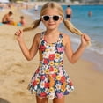 thumbnail image 3 of Xixirimido Rabbit Bunny Colorful Daisy Print Modest Girls’ Swimwear One Piece – Hawaiian Skirted Bathing Suit with Built-in Shorts, Sleeveless UPF 50+ Swimsuits, 6-7 Years, 3 of 7