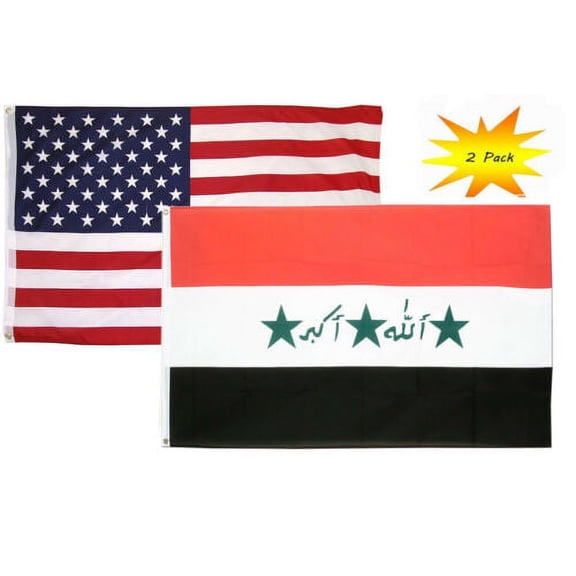 3x5 3’x5’ Wholesale Set (2 Pack) USA American & Iraq 3 Star Country Flag