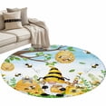 thumbnail image 2 of Round Area Rug 4ft,Rustic Pastoral Dwarf Bee Washable Carpet Non-Slip Runner Accent Rugs Indoor Floor Mat for Bedroom Living Room Decor,Colorful Flower Green Leaf Blue Ombre, 2 of 9