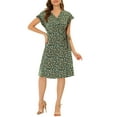 thumbnail image 3 of Allegra K Women's Floral V Neck Ruffled Flutter Sleeve Belt Wrap Midi Dress, 3 of 7