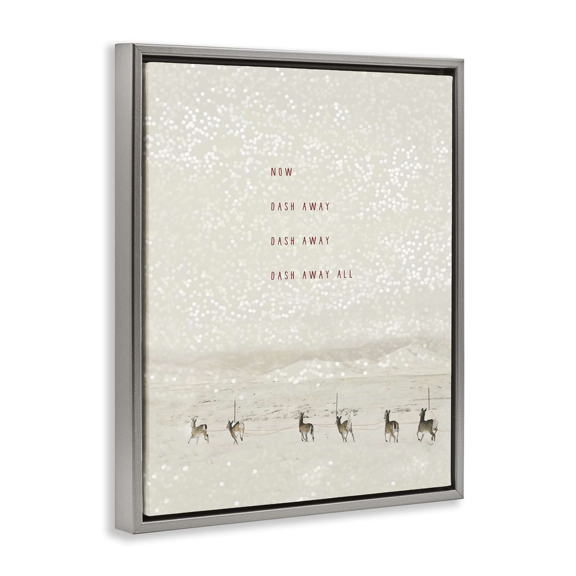 Stupell Industries Dash Away Winter Poem Landscape Painting Gray Floater Framed Canvas Art Prints Wall Art, 25 x 31