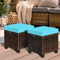 thumbnail image 4 of CHTER 2-Piece Patio Ottoman Set - Wicker Footstools, All Weather PE Rattan Ottoman with Removable Cushions, Square Footrest Seat, Outdoor Stools for Garden, Porch, Pouf Ottoman (Turquoise), 4 of 9