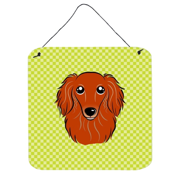 Carolines Treasures Checkerboard Lime Green Longhair Red Dachshund Wall or Door Hanging Prints 6x6 multicolor