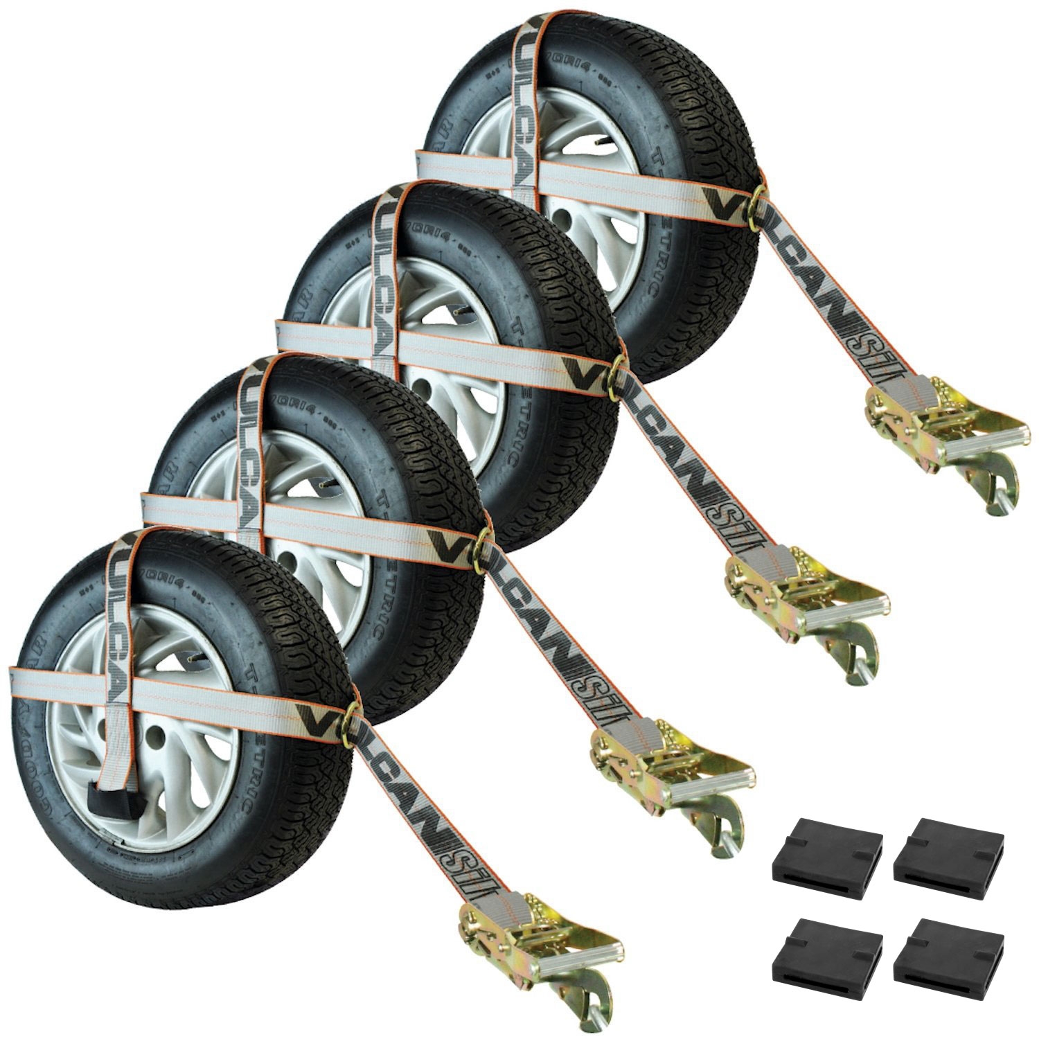 VULCAN Adjustable Loop Car Tie Downs with Snap Hook 4 Pack Silver