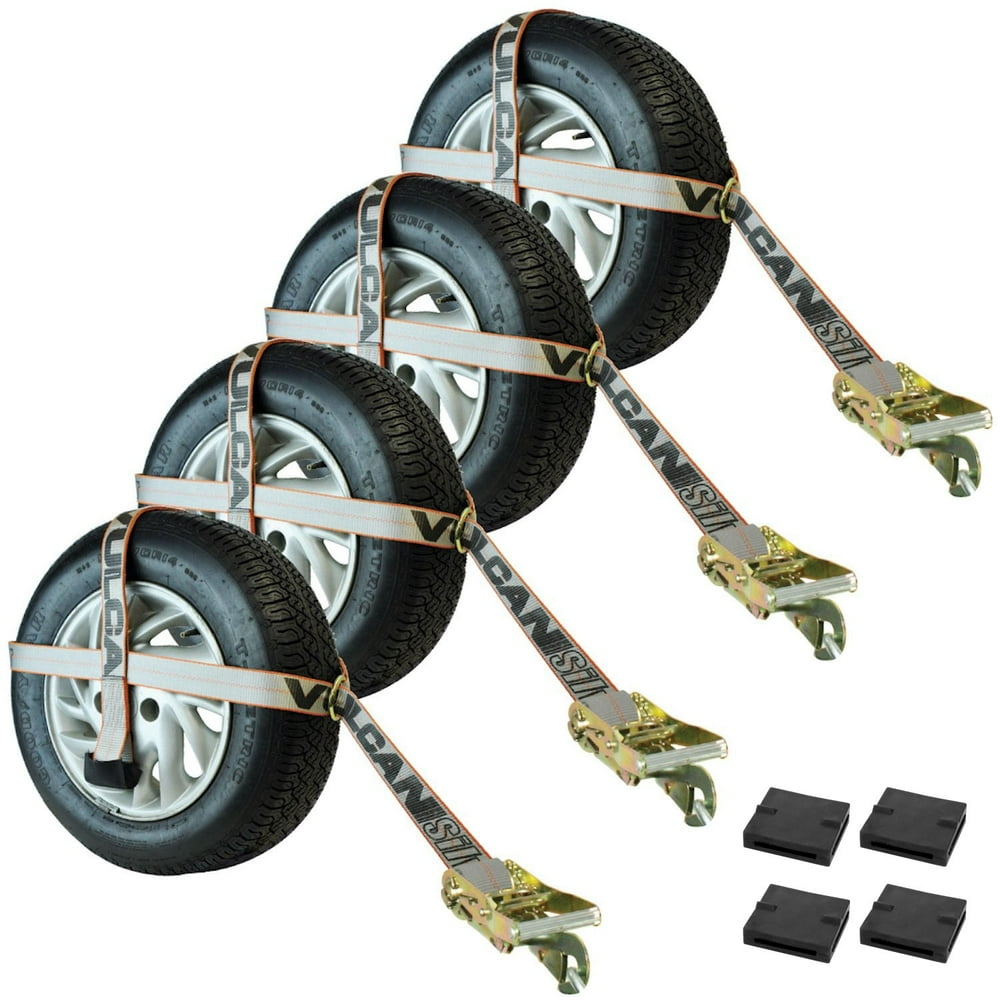 VULCAN Adjustable Loop Car Tie Downs with Snap Hook 4 Pack Silver