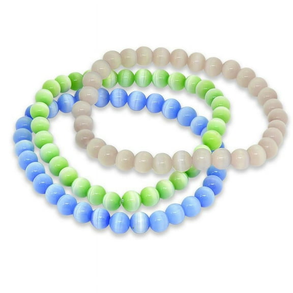 6MM Three Piece Stackable Cats Eye Stretchy Bracelets