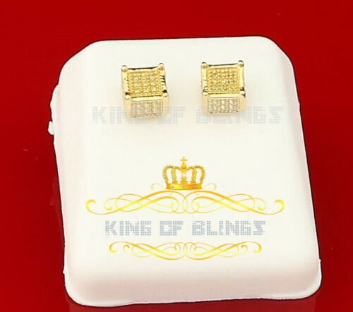 King of Bling's 0.05ct Diamond 925 Sterling Silver Yellow Stud Gents / Ladies Square Earrings