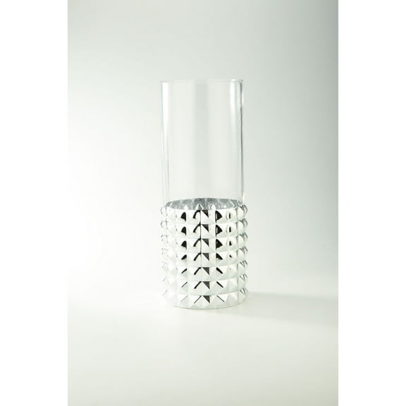 CC Home Furnishings 15.5" Silver and Clear Pyramid Pattern Cylindrical Glass Vase