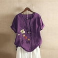 thumbnail image 2 of Busydd Womens Tops Summer Short Sleeve Round Neck Blouses Cotton Linen Button Down T Shirts Fashion Casual Floral Print Tee Tops Comfy Loose Versatile Going Out Tops Plus Size Tops M-5XL, 2 of 3