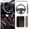 thumbnail image 3 of Jeiento Cow Print Front Car Seat Covers Full Set 12 PCS with Steering Wheel Cover Seat Belt Pads Armrest Cover Coasters Trash Bin Hanging Storage Bag Coasters Rearview Mirror Cover Key Ring Brown, 3 of 7