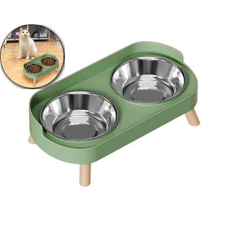 Elevated Cat Bowls 2 Stainless Steel Raised Cat Food and Water Bowl Set Splash Proof Whisker Fatigue Friendly Dishwasher Safe for Cats and Small Dogs