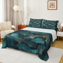 Manfei Ginkgo Leaf Twin Sheet Sets,Natural Plant Twin Fitted Sheet,Cyan Black Flat Sheet For Men Women,Ultra Soft Home Decor,3pcs