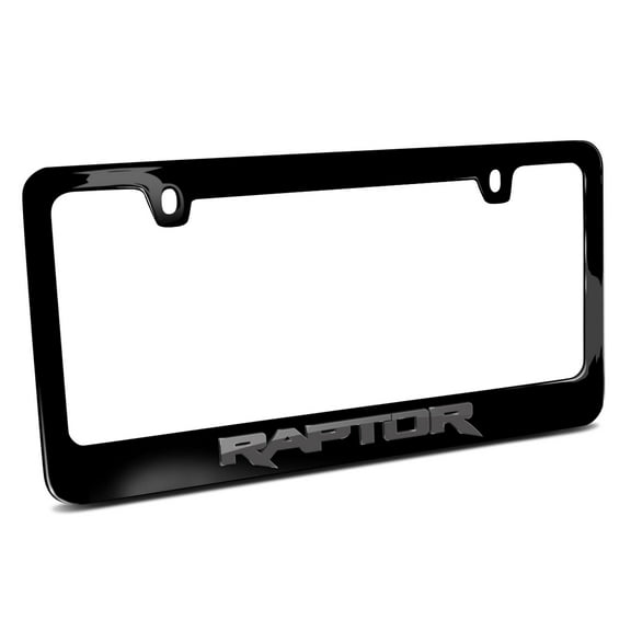 Ford F-150 Raptor in 3D Dark Gray Letters on Black Metal License Plate Frame
