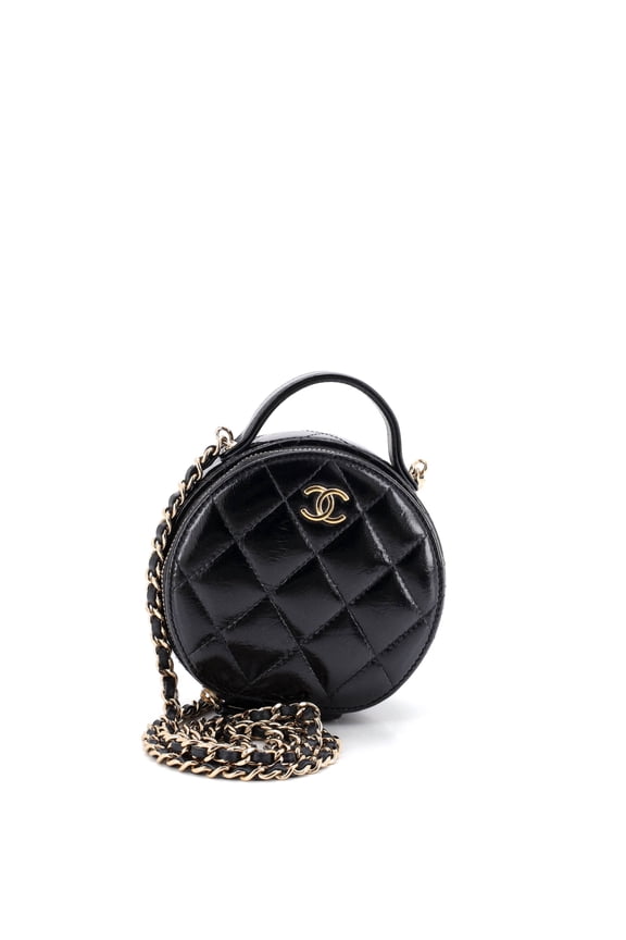 Pre-Owned Handle with Care Round Vanity Case with Chain Quilted Lambskin Small By Rebag