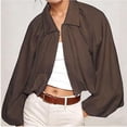 thumbnail image 6 of Lutiedan Cropped Zip Up Jacket for Women Lapel Puff Long Sleeve Pleated Coat Casual Baggy Trendy Colid Color Outerwear,Coffee,S, 6 of 6