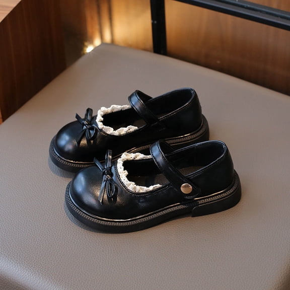 FSYBOA Girls Flat Dress Shoes Size 3(Big Kids), Comfortable Non Slip Hook and Loop Strap Casual Kids School Uniform Shoes Black