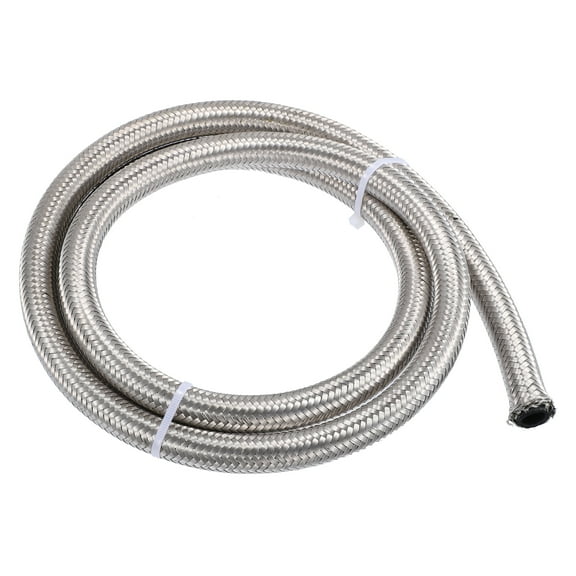 Unique Bargains 5ft 8AN Fuel Hose AN8 Universal Car Braided Stainless Steel CPE Oil Fuel Gas Line Hose Silver Tone