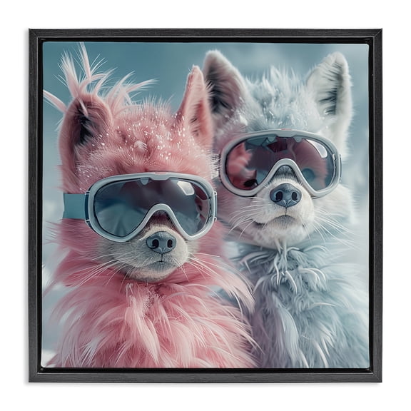 Stupell Industries Contemporary Foxes in Winter Goggles Black Floating Frame Canvas Art, 18 x 18, by Lazar Studio