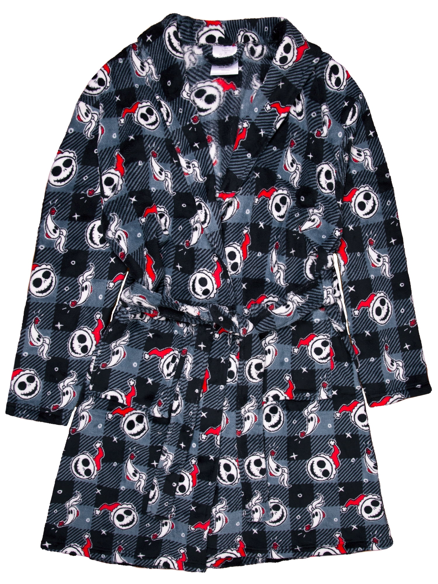 Disney Nightmare Before Christmas Checkered Men's Plush Robe with Belt and Pockets