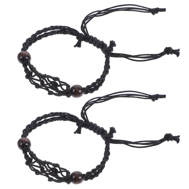 WEUVEB 2Ud Pulseras Tejidas Ajustables Con Jaula De Cristal Black Para Fabricación De Joyería Exclusiva Y