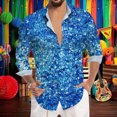 thumbnail image 2 of Mens Shirts Long Sleeve Button Down Casual Carnival Top Glitter Sequin Print Party Festival Celebration Comfortable Shirt for Men Blue S, 2 of 5